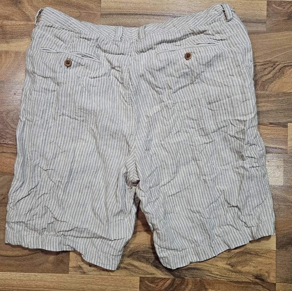 Tommy Bahama Men's 100% Linen Flat Front Shorts Brown White Striped Size 36 - Picture 7 of 7